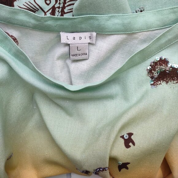 Lapis Full Circle Skirt Sequins Beautiful Asian Art Design Retro Inspo  Sz Large - Picture 7 of 9